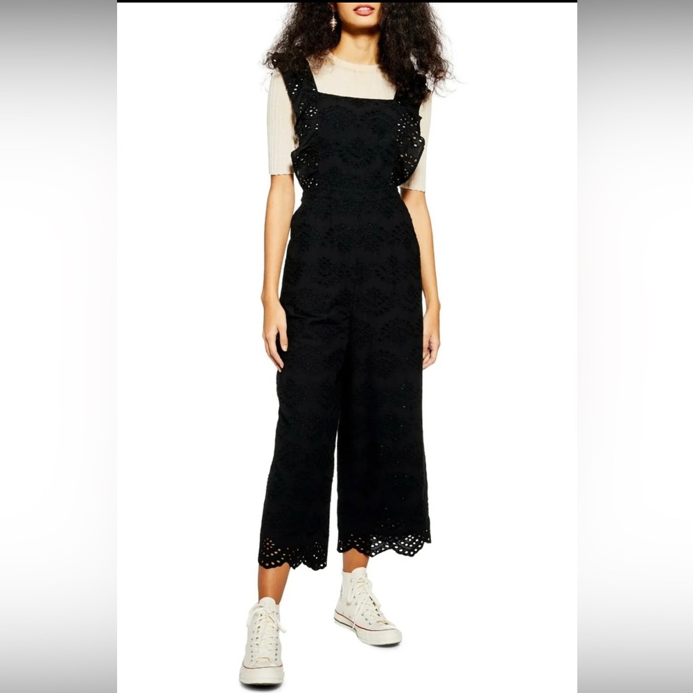 TOPSHOP Embroidered Ruffle Jumpsuit